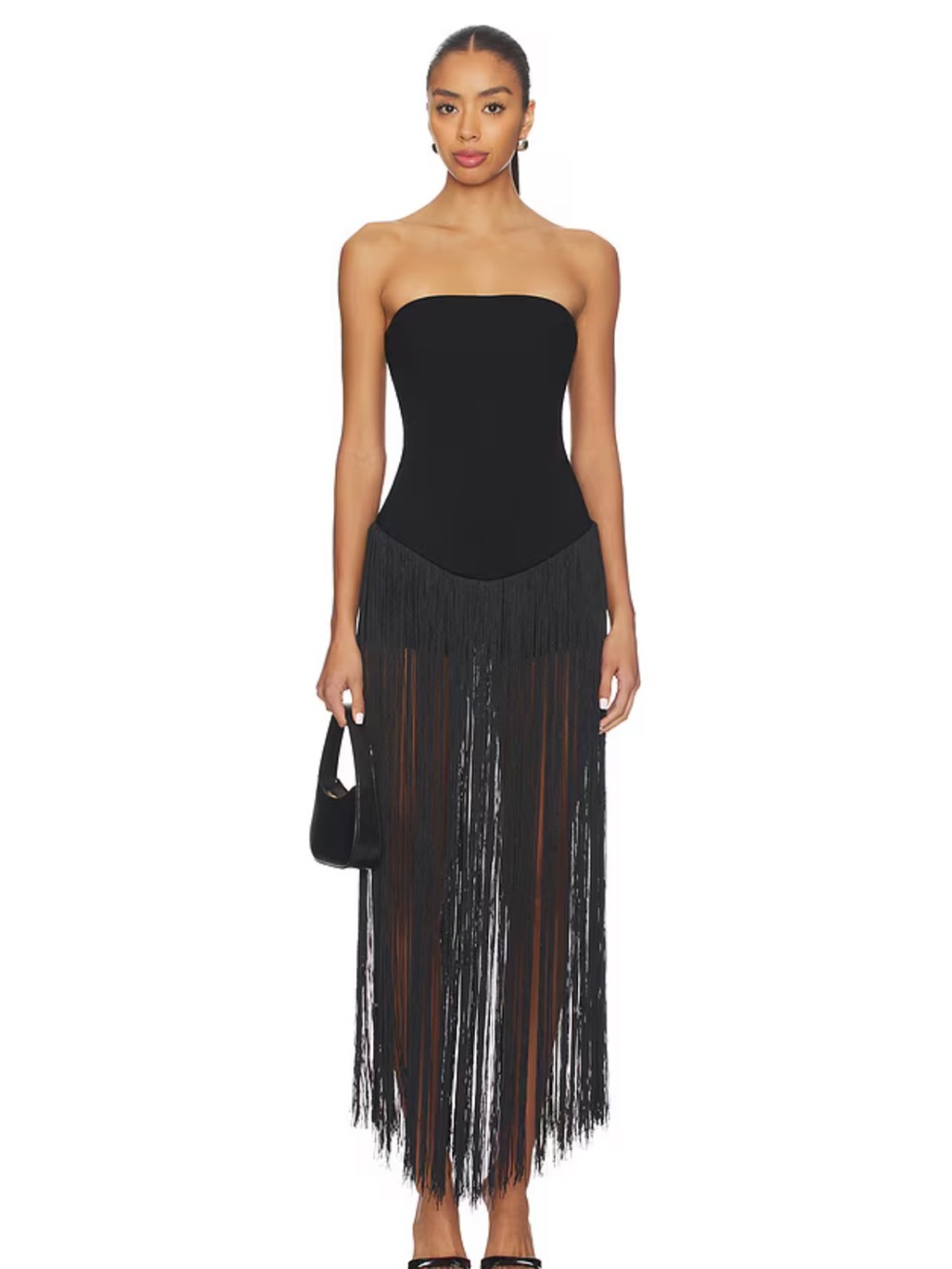 Revolve super down tea fringe romper in black XS NWT new